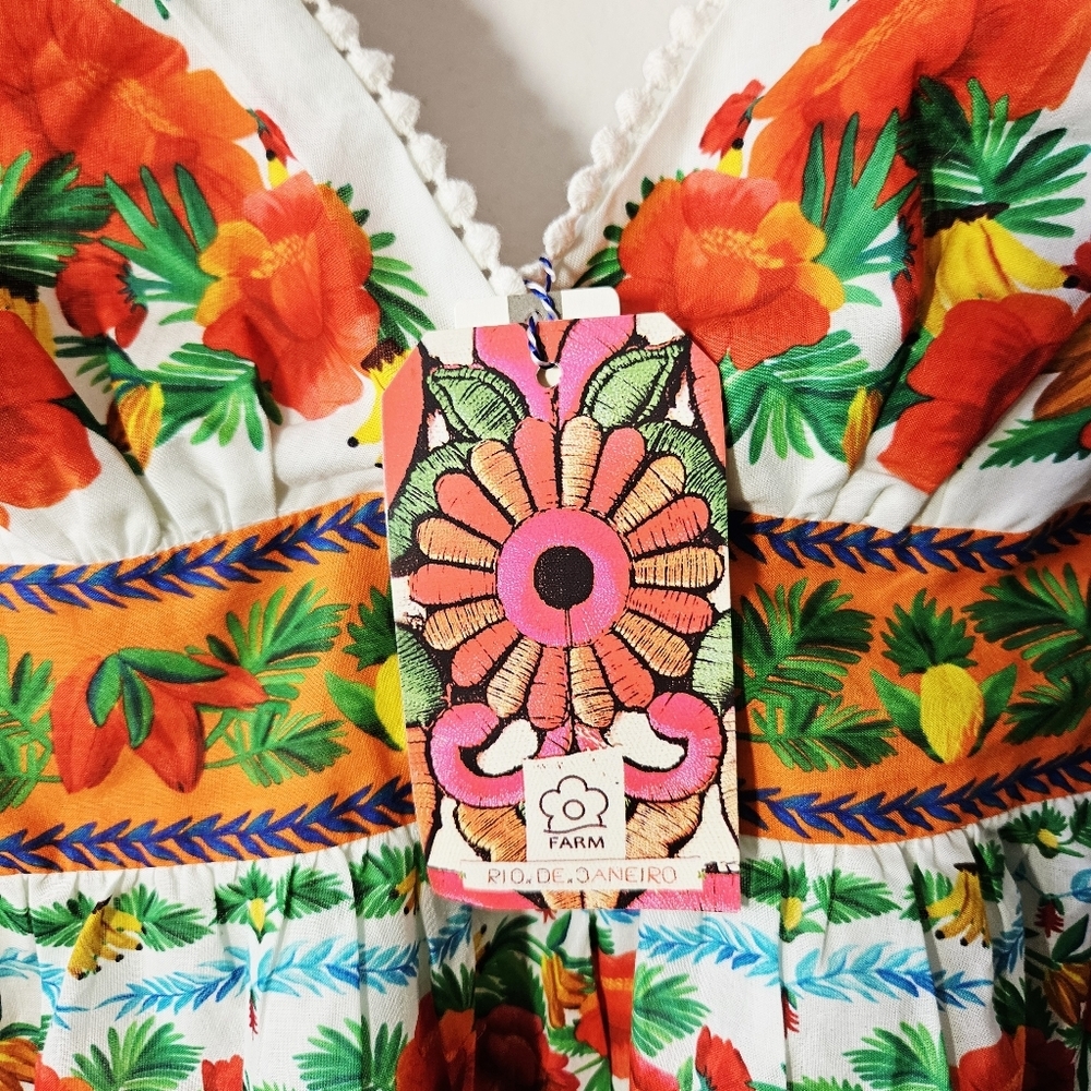 Farm Rio x Anthropologie V Neck Tiered Mini Dress Size XXS Floral Tie Shoulders - Picture 5 of 6